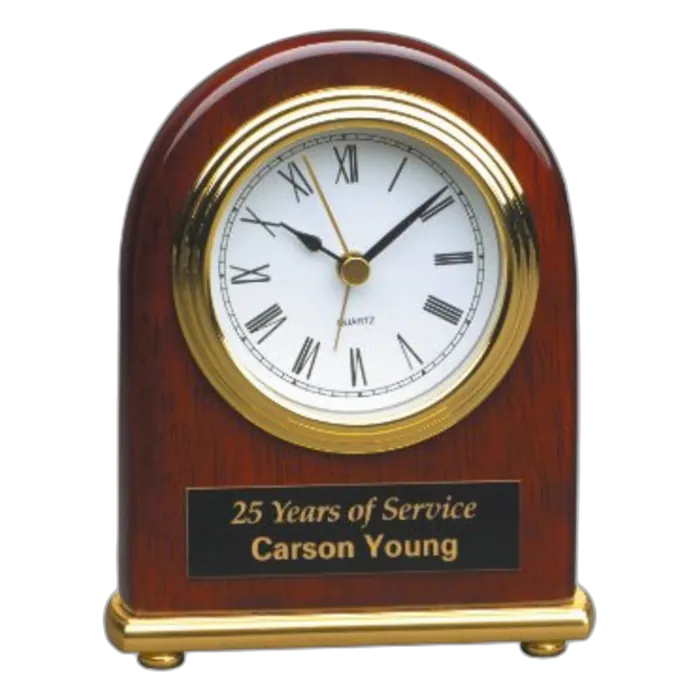 Rosewood Piano Finish Arch Desk Clock