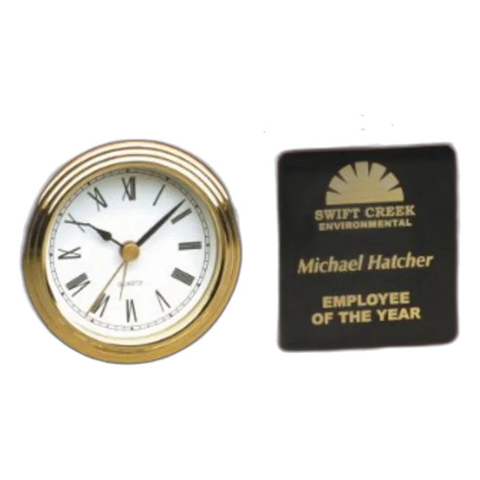 Rosewood Piano Finish Horizontal Desk Clock with Gold Trim