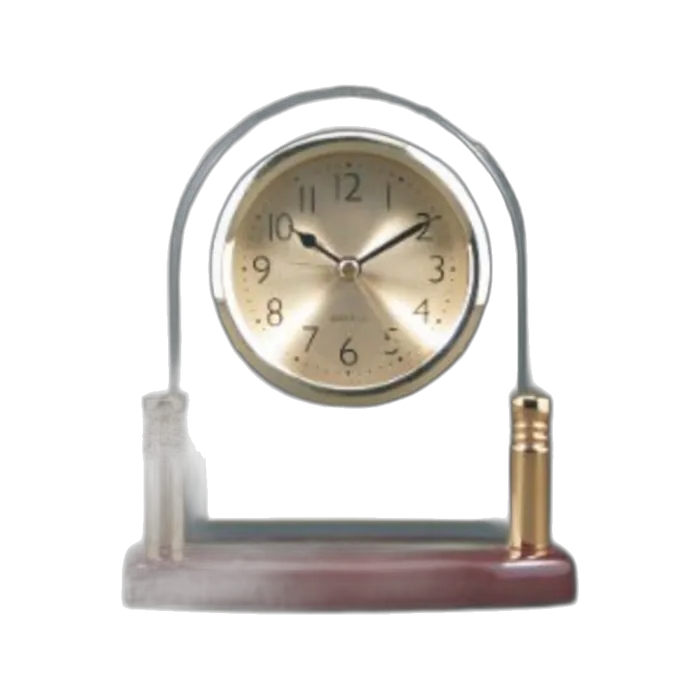 Arch Glass Clock with Posts & Rosewood Finish Base