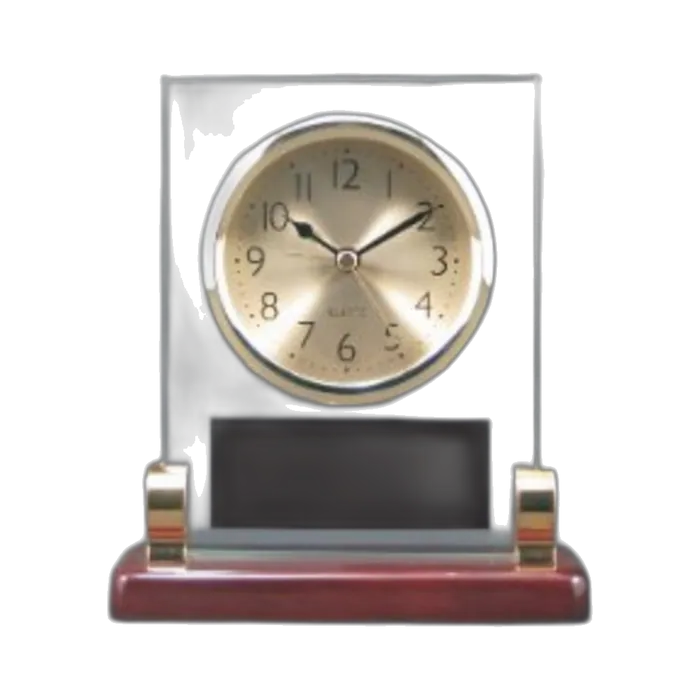 Rosewood Piano Finish Rectangle Clock with Metal Posts