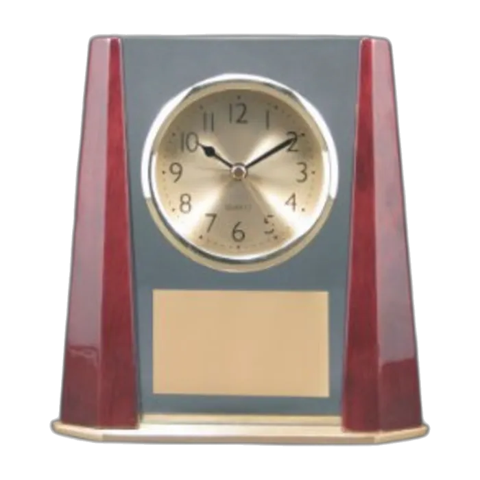 Glass Clock with Rosewood Finish Bevel Columns