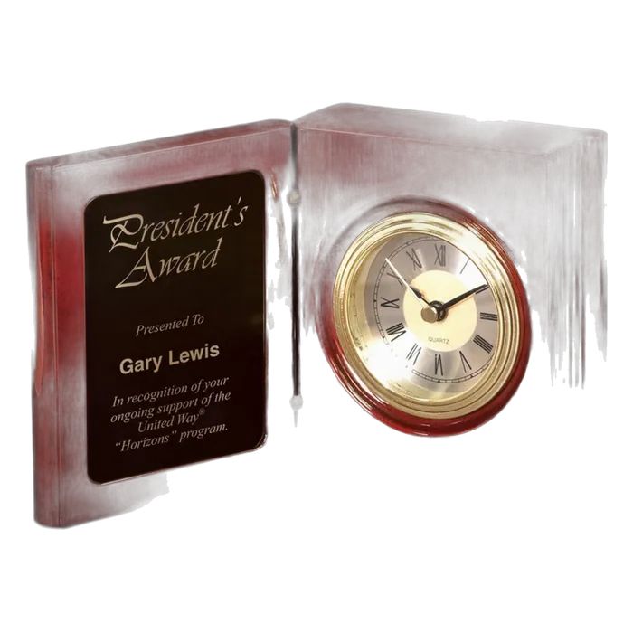 Rosewood Piano Finish Book Clock with Black Plate