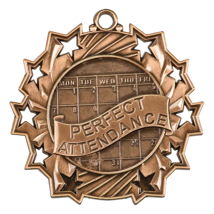 Perfect Attendance Ten Star Medal-Bronze