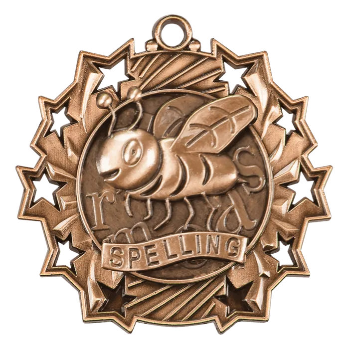 Spelling Ten Star Medal-Bronze, 2 1/4"