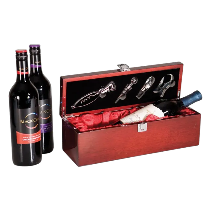 Rosewood Piano Finish Single Wine Presentation Box with 4 Tools