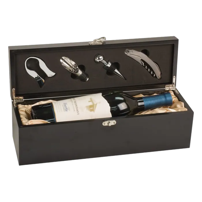 Matte Black Finish Single Wine Presentation Box with 4 Tools