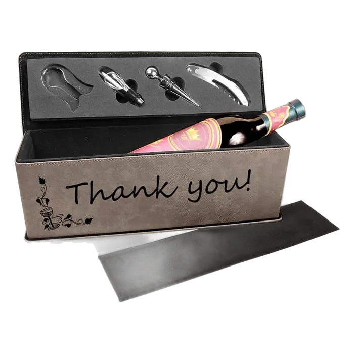Gray Leatherette Single Wine Box with Tools