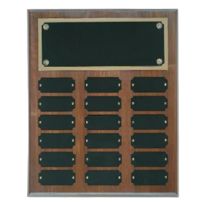 Genuine Walnut Step Edge Perpetual Plaque with 18 Plates