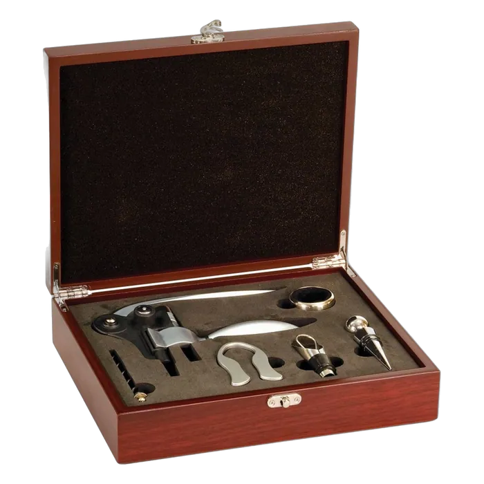 Rosewood Finish 5-Piece Wine Gift Set