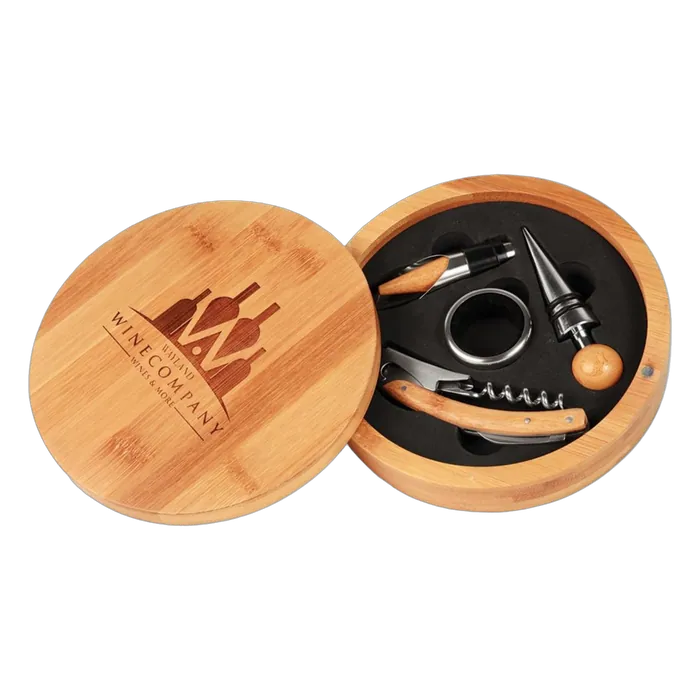 Genuine Bamboo Round 4-Piece Wine Tool Set