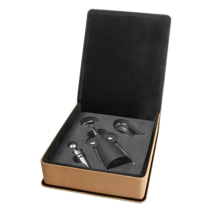 Light Brown Leatherette 3-Piece Wine Tool Set