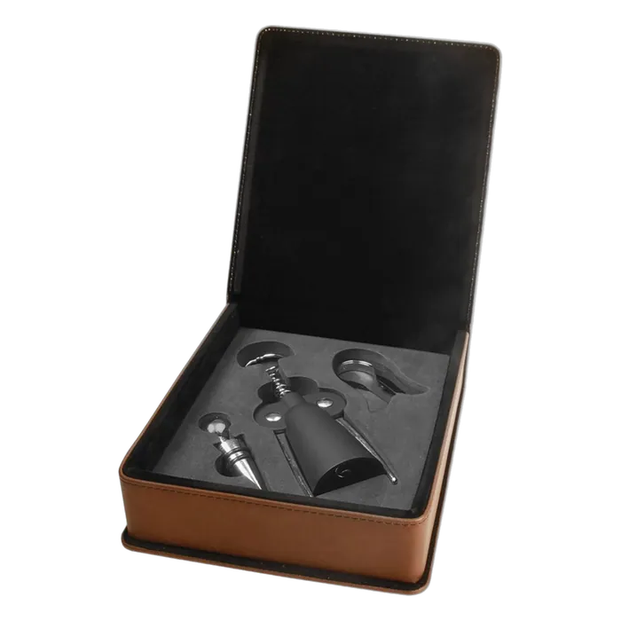 Dark Brown Leatherette 3-Piece Wine Tool Set