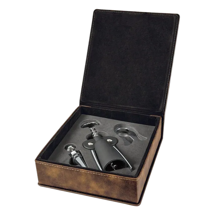 Rustic/Gold Leatherette 3-Piece Wine Tool Set