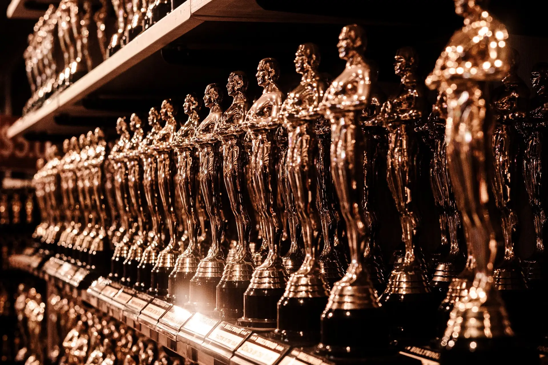 Shelves of gold trophies