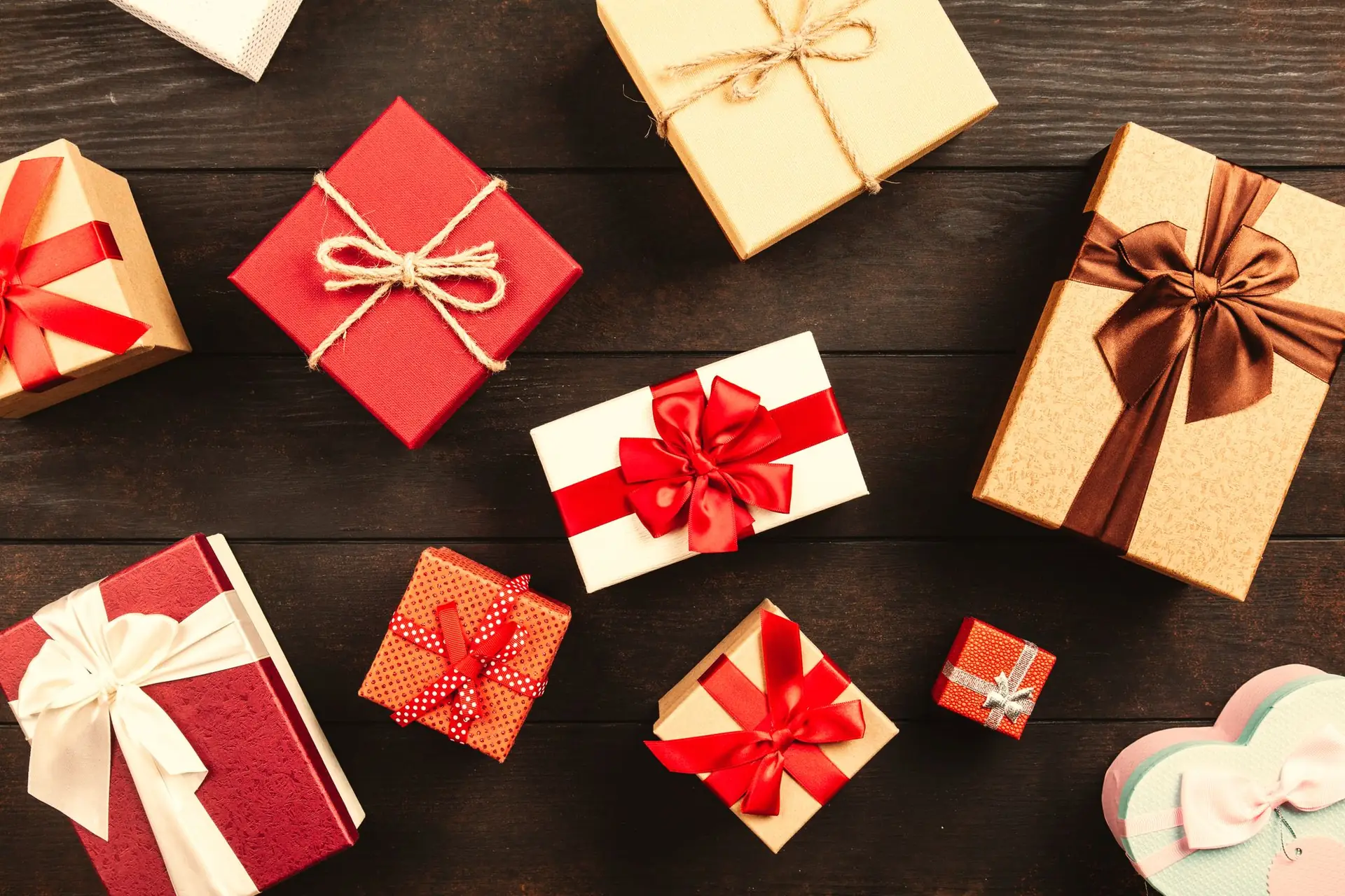 Wrapped gift boxes on a table